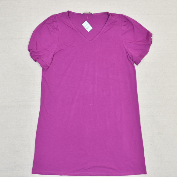 NEW Loft Women T Shirt Shift Dress V Neck Short Sleeve Cotton Purple Size LP - Picture 1 of 8